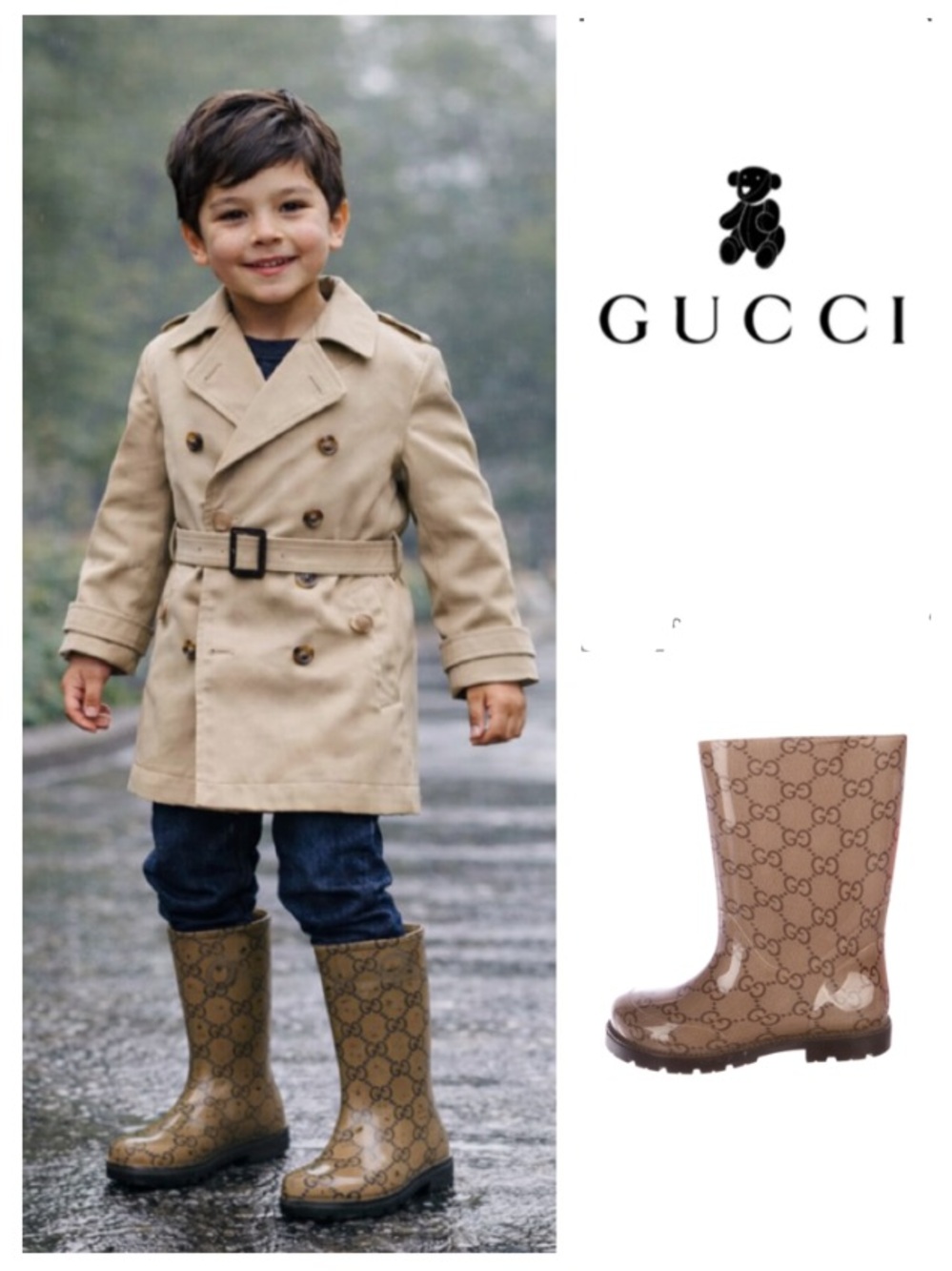 AUTHENTIC Gucci Kids Youth GG Monogram Rubber Rain Boots Unisex  EU 33